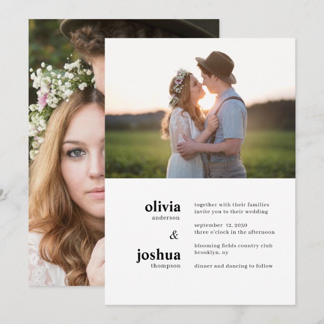 Simple Modern Minimal Typography Two Photo Wedding Invitation (Front/Back)
