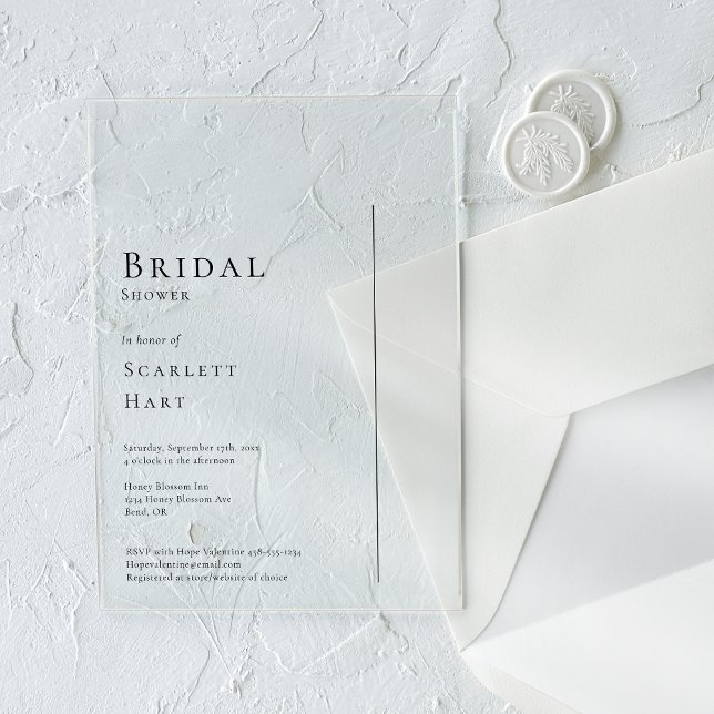 Simple Modern Minimal Wedding Bridal Shower Acrylic Invitations (Creator Uploaded)