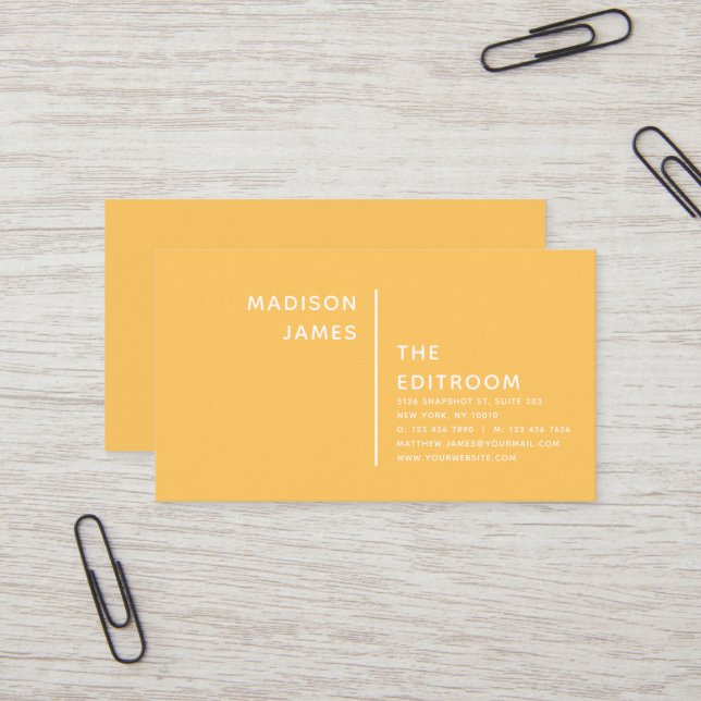 Simple Modern Minimal Yellow White Business Card (Front/Back In Situ)