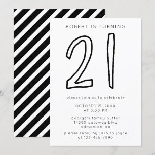 Simple Modern Minimalist 21st Birthday Stripes Invitation