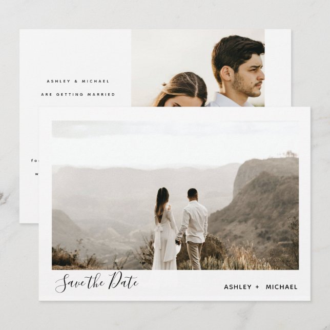 Simple Modern Minimalist 2 Photo Wedding Save The Date (Front/Back)