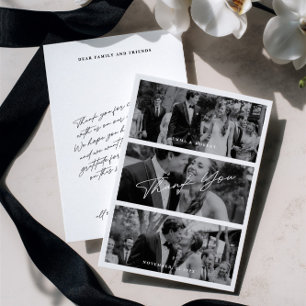 Simple Modern Minimalist 3 Photo Wedding  Thank You Card