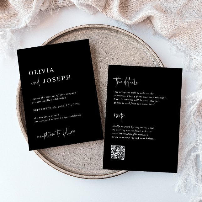 Simple Modern Minimalist Black All in One Wedding Invitation (Creator Uploaded)