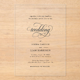 Simple Modern Minimalist Black And White Wedding I Acrylic Invitations
