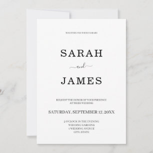 Simple Modern Minimalist Black and White Wedding Invitation