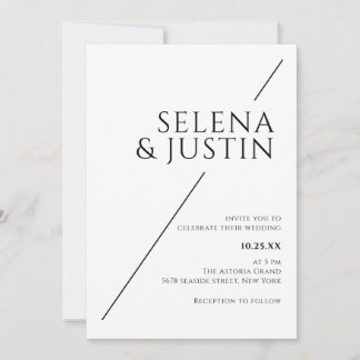 Simple Modern Minimalist Black And White Wedding Invitation