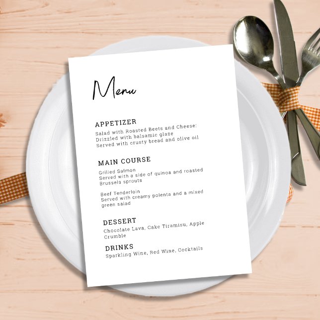 Simple Modern Minimalist Black and White Wedding Menu (Simple Modern Minimalist Black and White Wedding Menu)