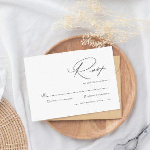 Simple Modern Minimalist Black And White Wedding RSVP Card
