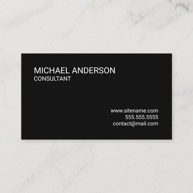 Simple Modern Minimalist Black Business Card (Front)