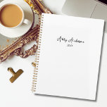 Simple Modern Minimalist Black Script | White Planner<br><div class="desc">Simple,  modern,  minimalist and very elegant black script typography on white background.  Delicate customisable font for planner's year.  Would make an elegant employee,   administrative assistant gift. Or for yourself to keep organised and up to date with all the activities,  projects and free time you can plan.</div>