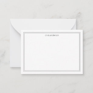 Simple Modern Minimalist Black Two Border Monogram Card