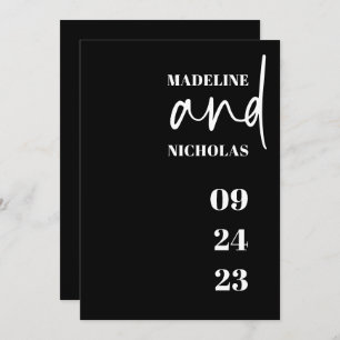 Simple Modern Minimalist Black Wedding Invitation
