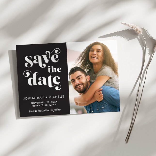 Simple Modern Minimalist Black & White Wedding Save The Date (Creator Uploaded)