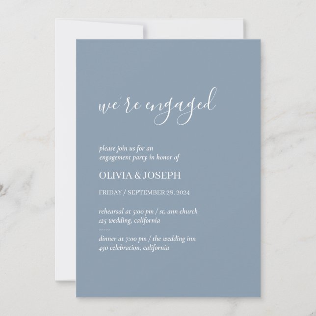 Simple Modern Minimalist | Blue Engagement Party Invitation (Front)