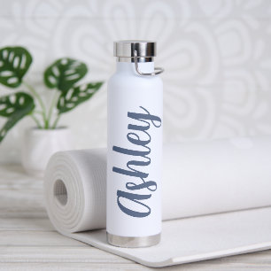 Simple Modern Minimalist Blue Monogrammed Name Water Bottle