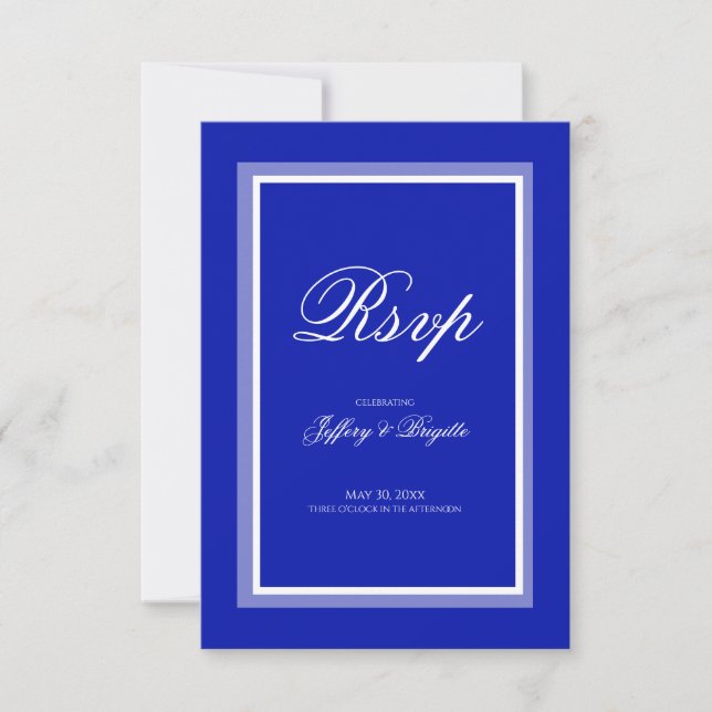 Simple modern minimalist blue wedding rsvp  card (Front)