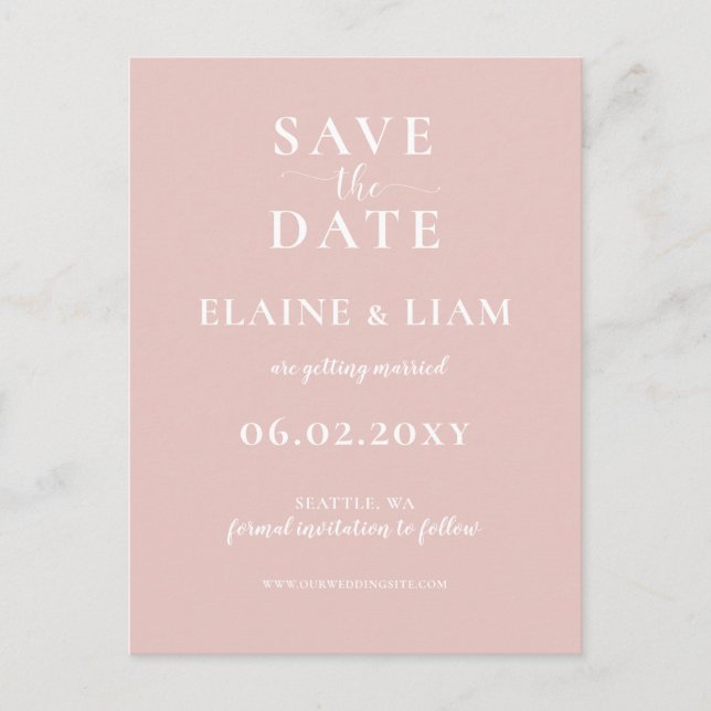 Simple Modern Minimalist Blush Wedding Announcement Postcard (Front)