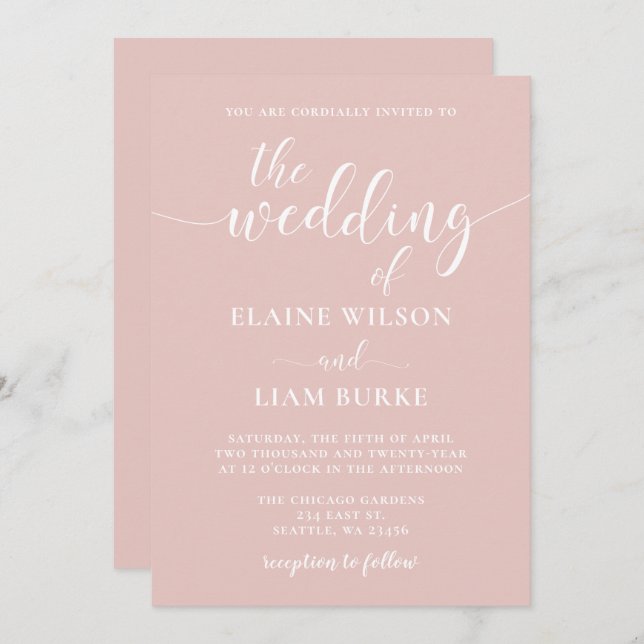 Simple Modern Minimalist Blush Wedding Invitation (Front/Back)