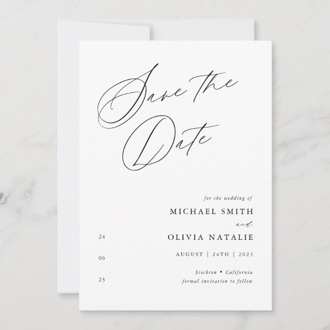 Simple Modern Minimalist Calligraphy Wedding Save The Date (Front)
