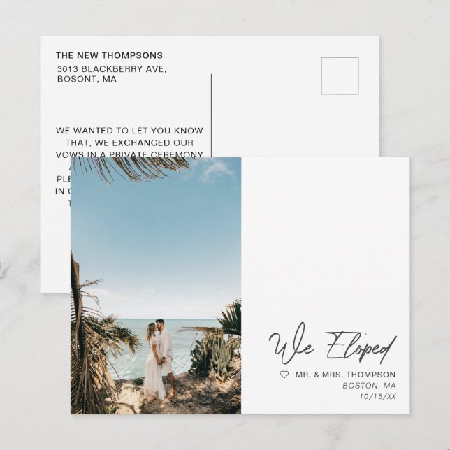 Simple Modern Minimalist Colour Wedding Elopement Announcement Postcard (Front/Back)