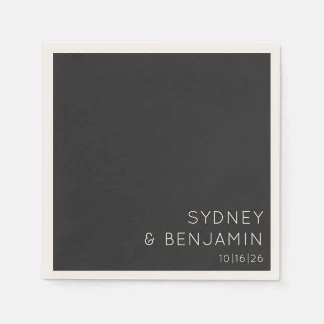 Simple Modern Minimalist Custom Wedding Black Napkin (Front)