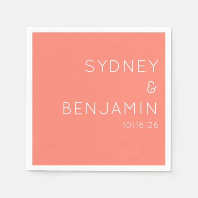 Simple Modern Minimalist Custom Wedding Coral Napkin (Front)