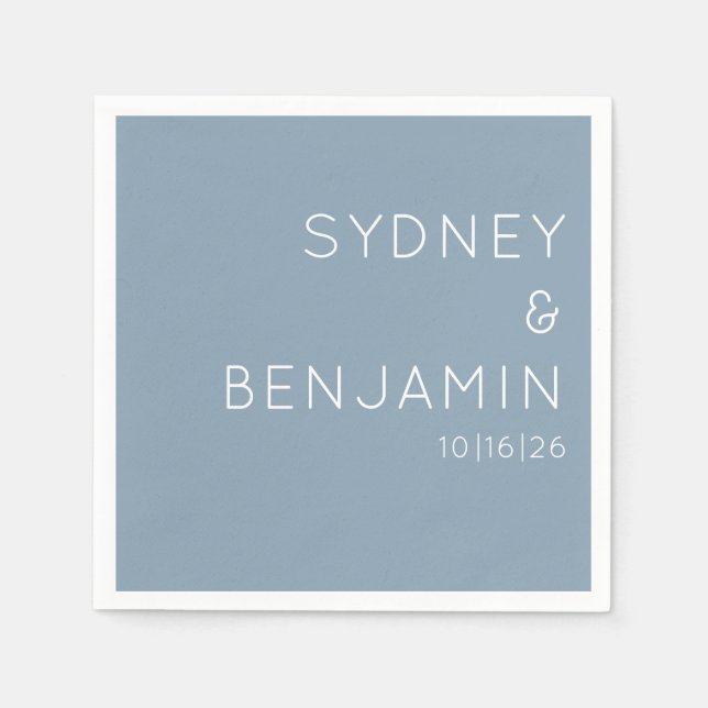 Simple Modern Minimalist Custom Wedding Dusty Blue Napkin (Front)