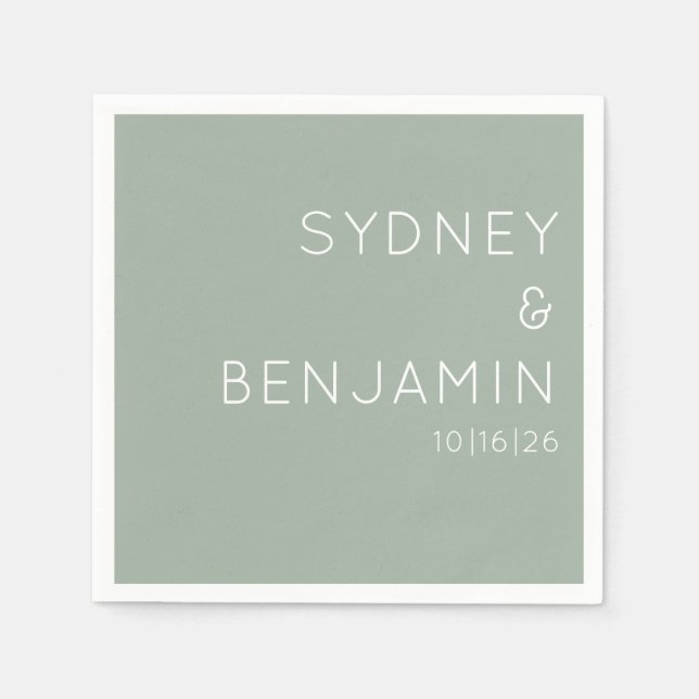 Simple Modern Minimalist Custom Wedding Dusty Sage Napkin (Front)