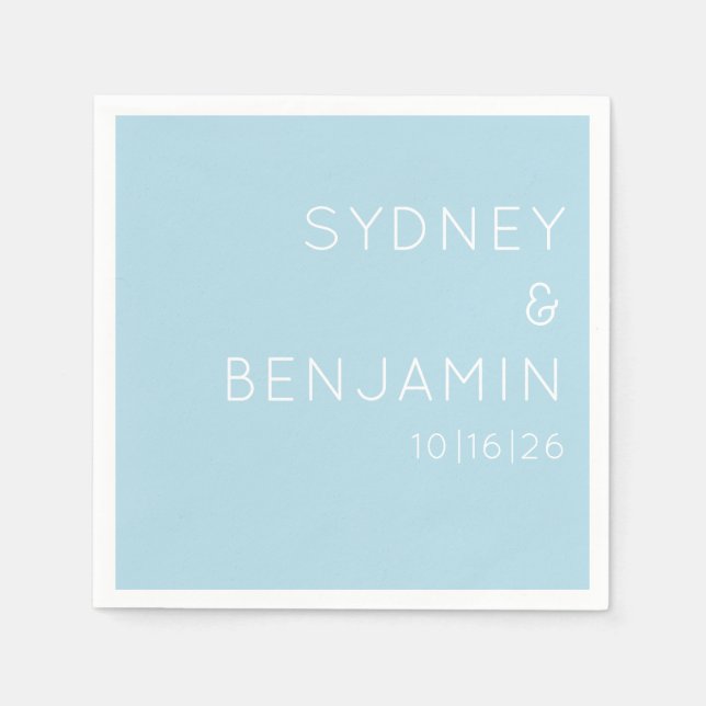 Simple Modern Minimalist Custom Wedding Light Blue Napkin (Front)