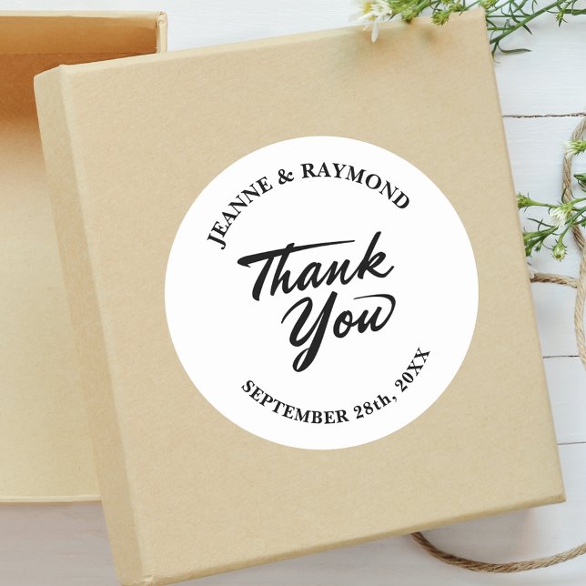 Simple Modern Minimalist Custom Wedding Thank You Classic Round Sticker (Creator Uploaded)