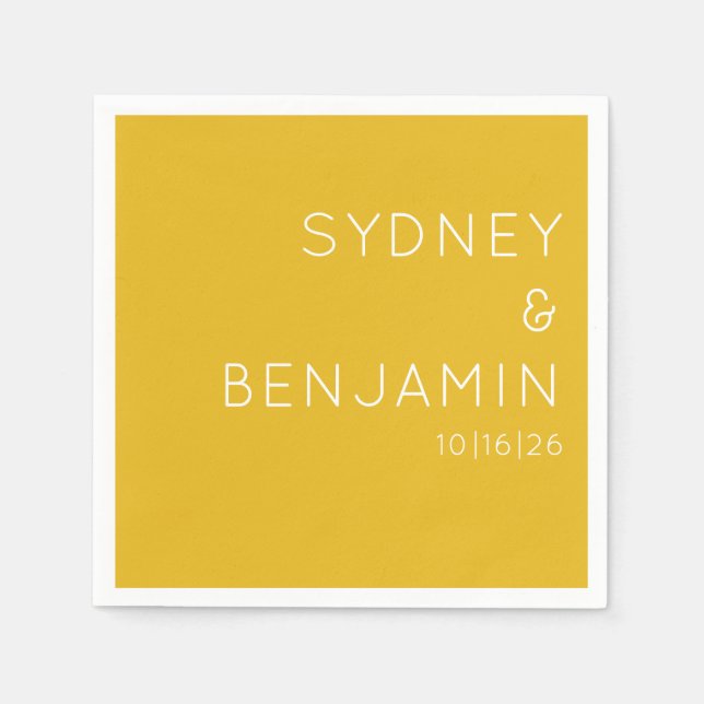 Simple Modern Minimalist Custom Wedding Yellow Napkin (Front)