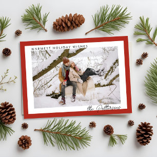 Simple Modern Minimalist Deep Red Photo Christmas Holiday Card