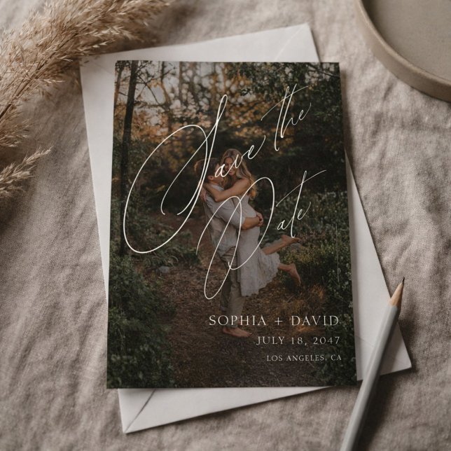 Simple Modern Minimalist Elegant Script Photo Save The Date (Creator Uploaded)