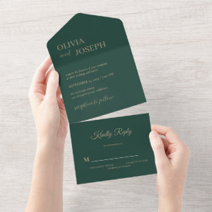 Simple Modern & Minimalist Emerald Green Wedding  All In One Invitation