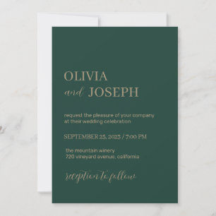 Simple Modern & Minimalist Emerald Green Wedding Invitation