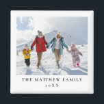Simple Modern Minimalist Family Photo Magnet<br><div class="desc">This simple and modern family photo magnet features a place for you to add your names and a main photo,  along with the year,  in clear modern typography. The perfect minimalist xmas gift for any family member this winter!</div>