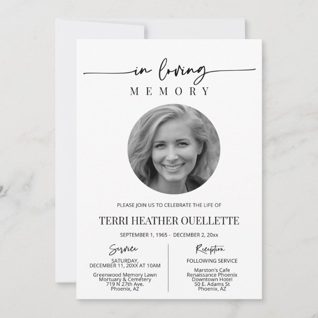 Simple Modern Minimalist Funeral Memorial Service Invitation (Front)