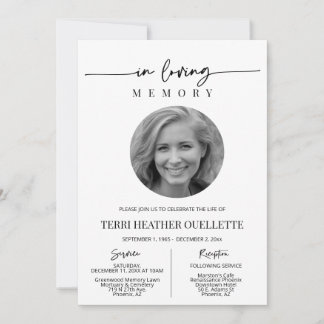 Simple Modern Minimalist Funeral Memorial Service Invitation
