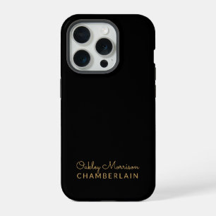 Simple Modern Minimalist Gold Name Black iPhone 15 Pro Case