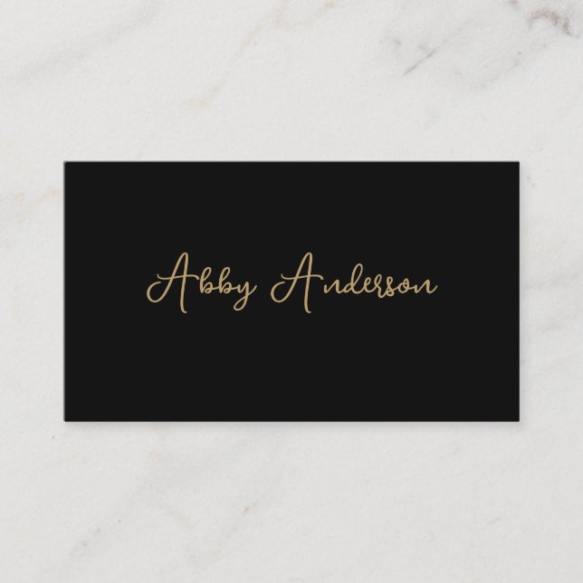 Simple Modern Minimalist Gold Script | Black Business Card (Front)