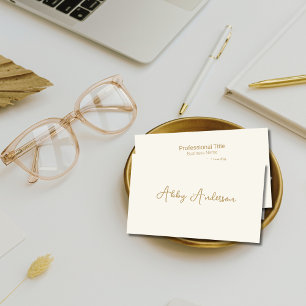 Simple Modern Minimalist Gold Script   Off White Business Card