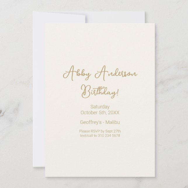 Simple Modern Minimalist Gold Script | Off White Invitation (Front)