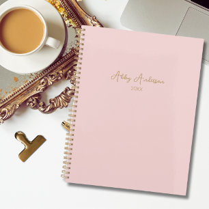 Simple Modern Minimalist Gold Script Pink Planner