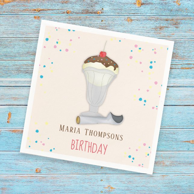 Simple Modern Minimalist Ice Cream Birthday Cute Napkin (Creator Uploaded)