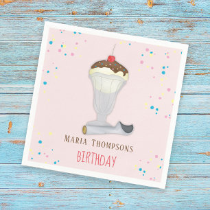 Simple Modern Minimalist Ice Cream Birthday Pink Napkin