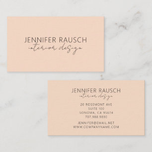 Simple Modern Minimalist Interior Designer Peach Business Card