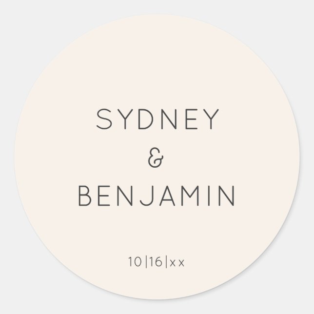 Simple Modern Minimalist Ivory Custom Wedding Classic Round Sticker (Front)