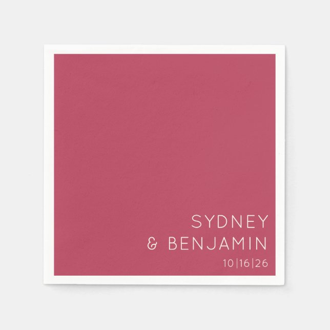 Simple Modern Minimalist Magenta Custom Wedding Napkin (Front)