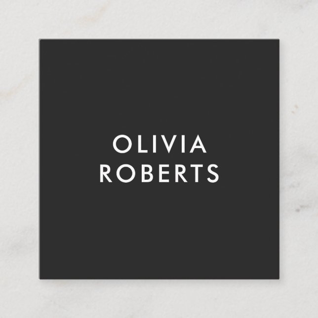 Simple Modern Minimalist Matte Black Square Business Card (Front)