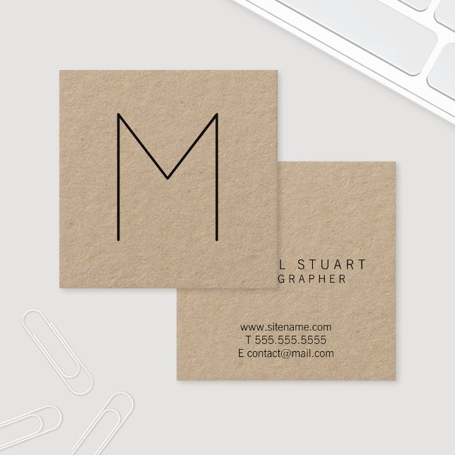 Simple Modern Minimalist Monogram Kraft Paper Square Business Card (Creator Uploaded)